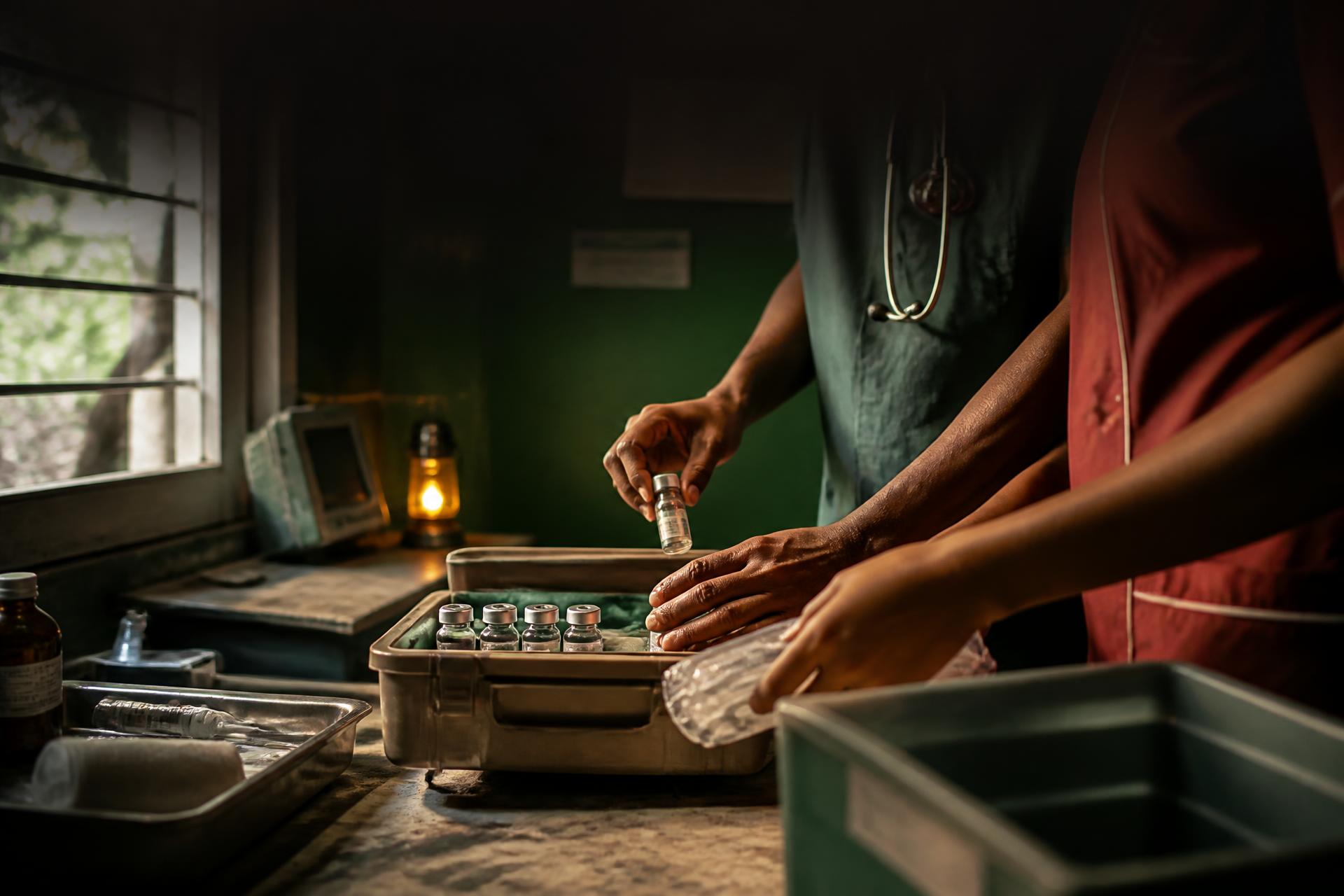 Clinicians prepare antivenom and emergency supplies in a rural health facility
